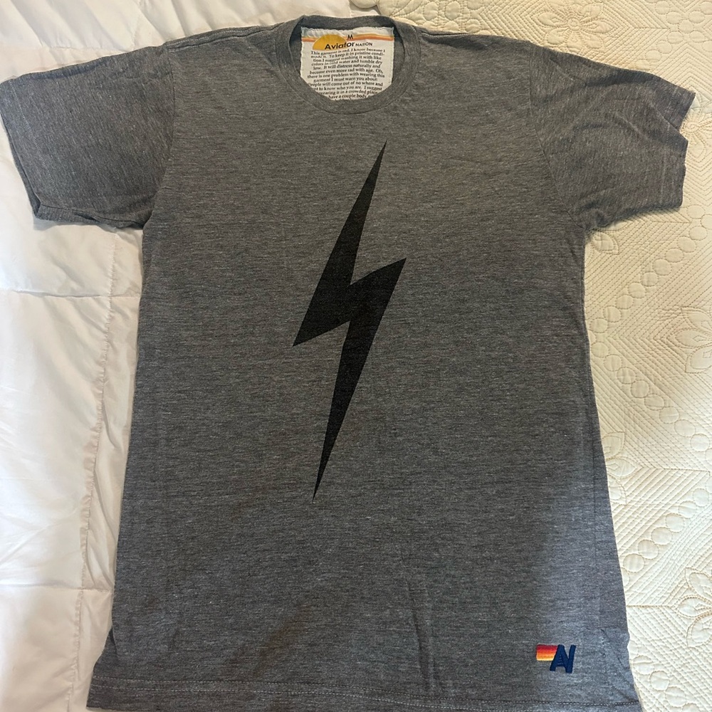 Aviator Nation Charcoal Tee with Black Lightning Bolt